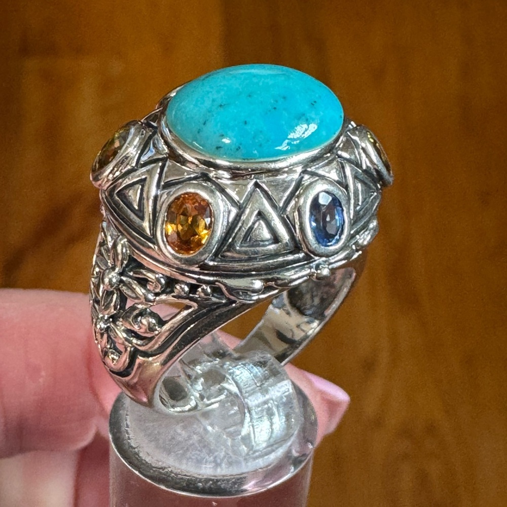 925 Chunky Turquoise & Sapphire Ring